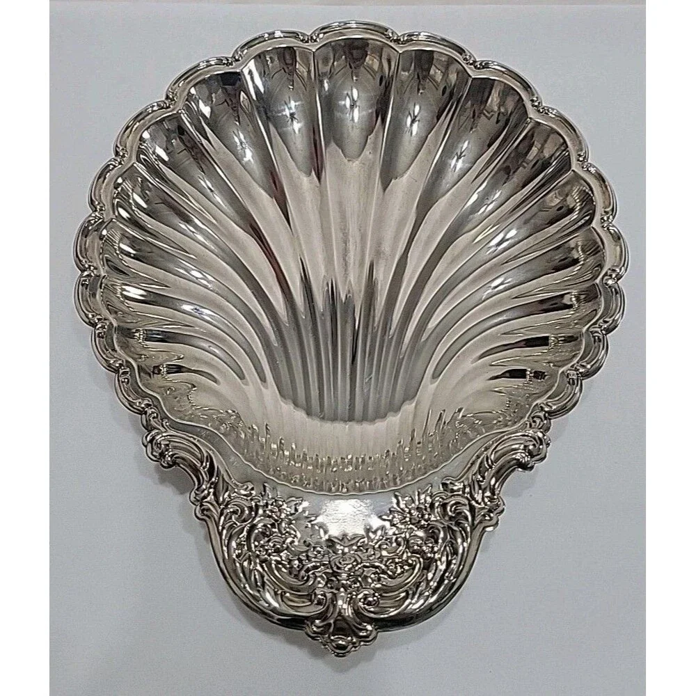 VTG Large Elegance E.P. Steel Clam Shell Serving Dish Tray - Ornate Floral 14